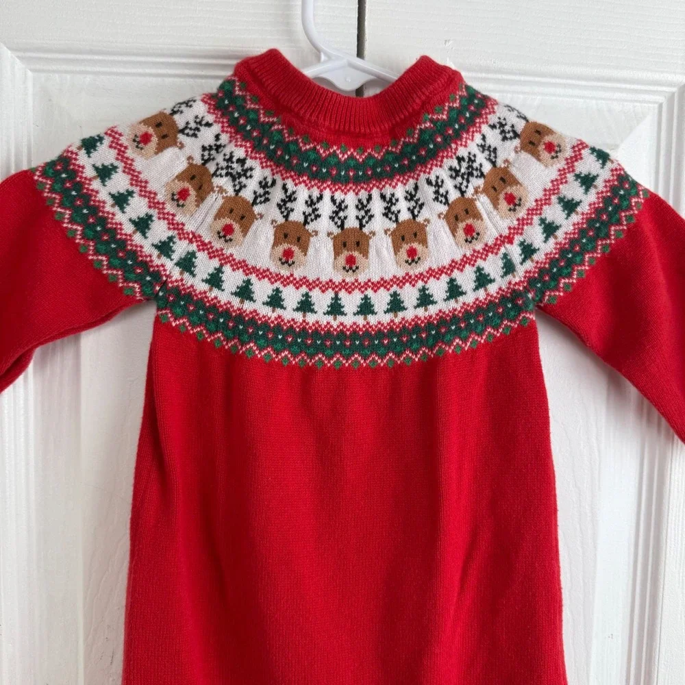 Gymboree Red Reindeer Fair Isle Knit Baby Romper Jumpsuit 9-12 Months Christmas‎